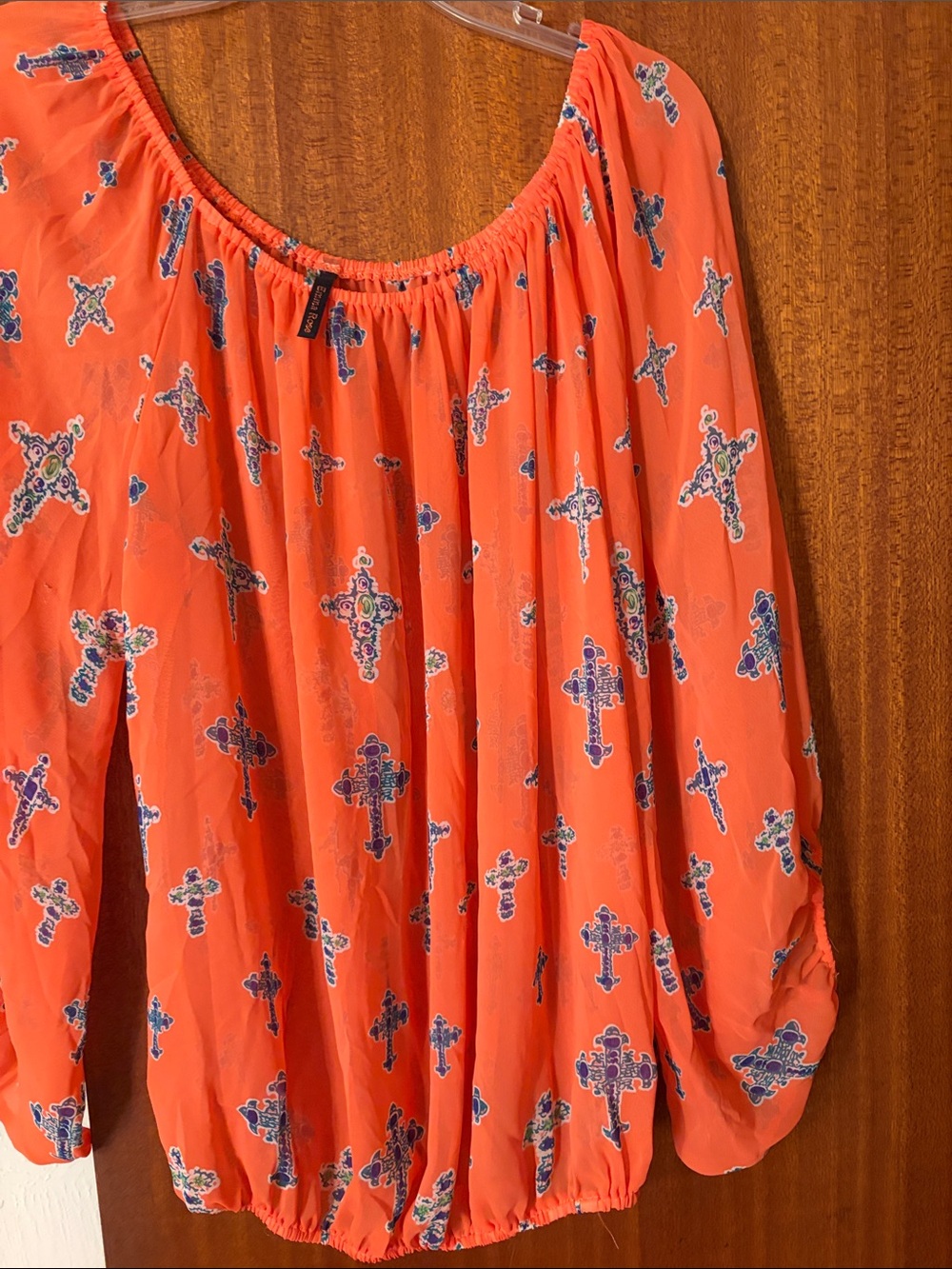 Women's Orange Printed Peasant Blouse